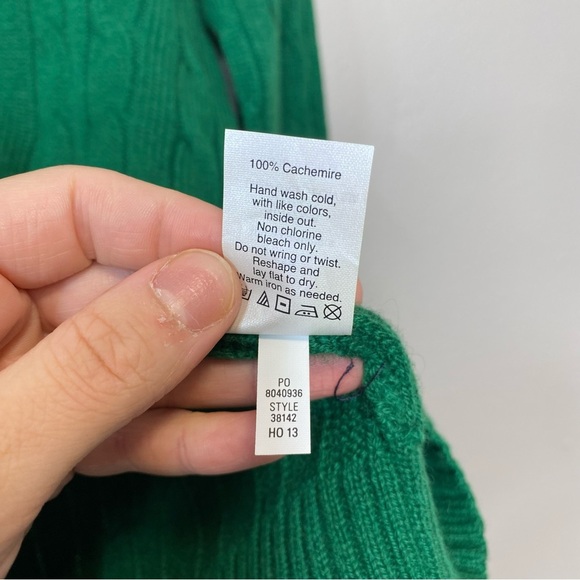 J. Crew Crewcuts 100% Cashmere Kelly Green Cable knit Crewneck sweater size 14 - Picture 5 of 7